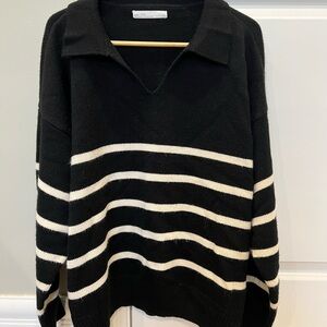 Oak + Fort Black and White Striped Sweater